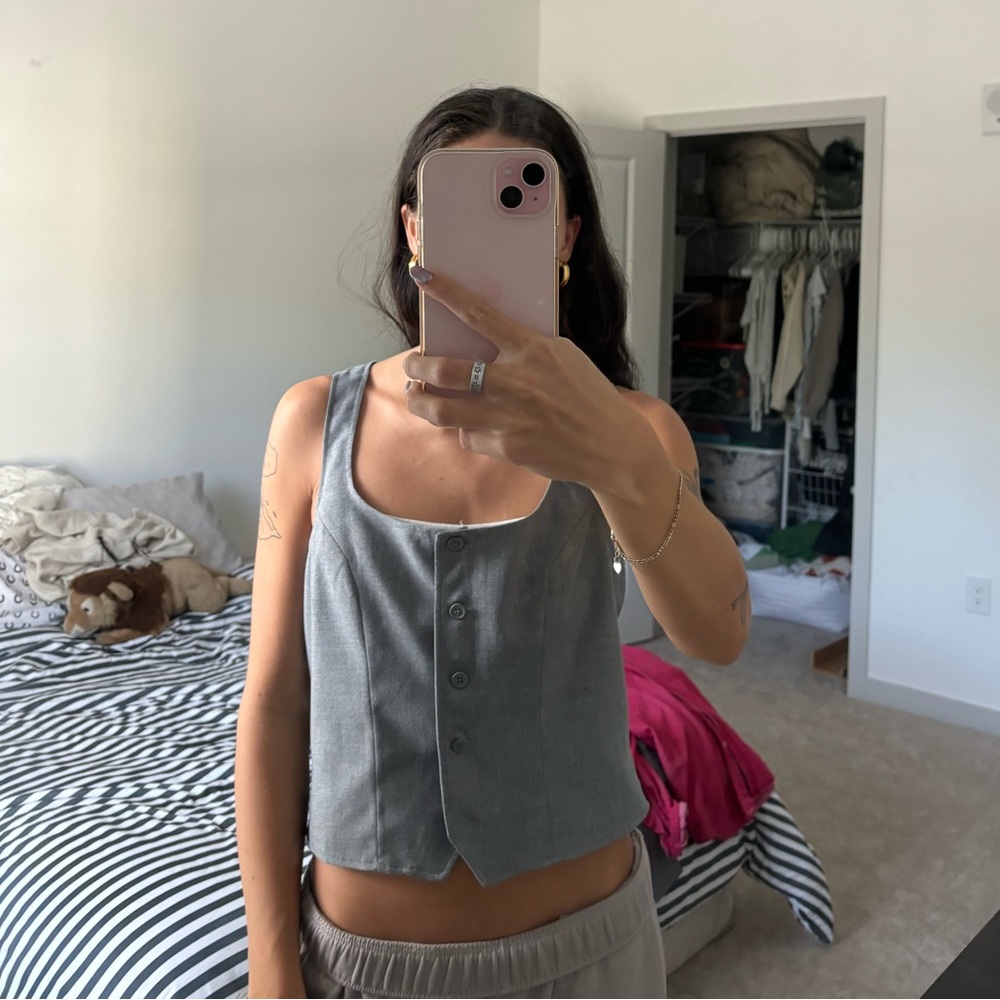 Grey Button Up Vest